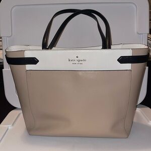 Kate Spade Staci Bag Purse Leather Laptop Tote in Tan, White & Black Color Block